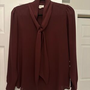 LOFT Deep Red Tie-Neck Blouse